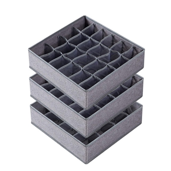 3 Pack Sock Underwear Organizer Dividers, 64 Cell Drawer Fabric Foldable